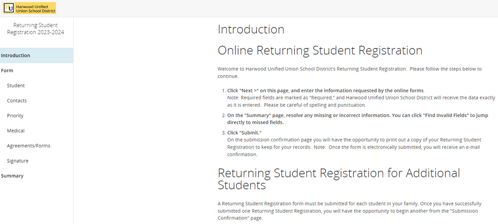 Screenshot of the PowerSchool Parent Portal Start Page